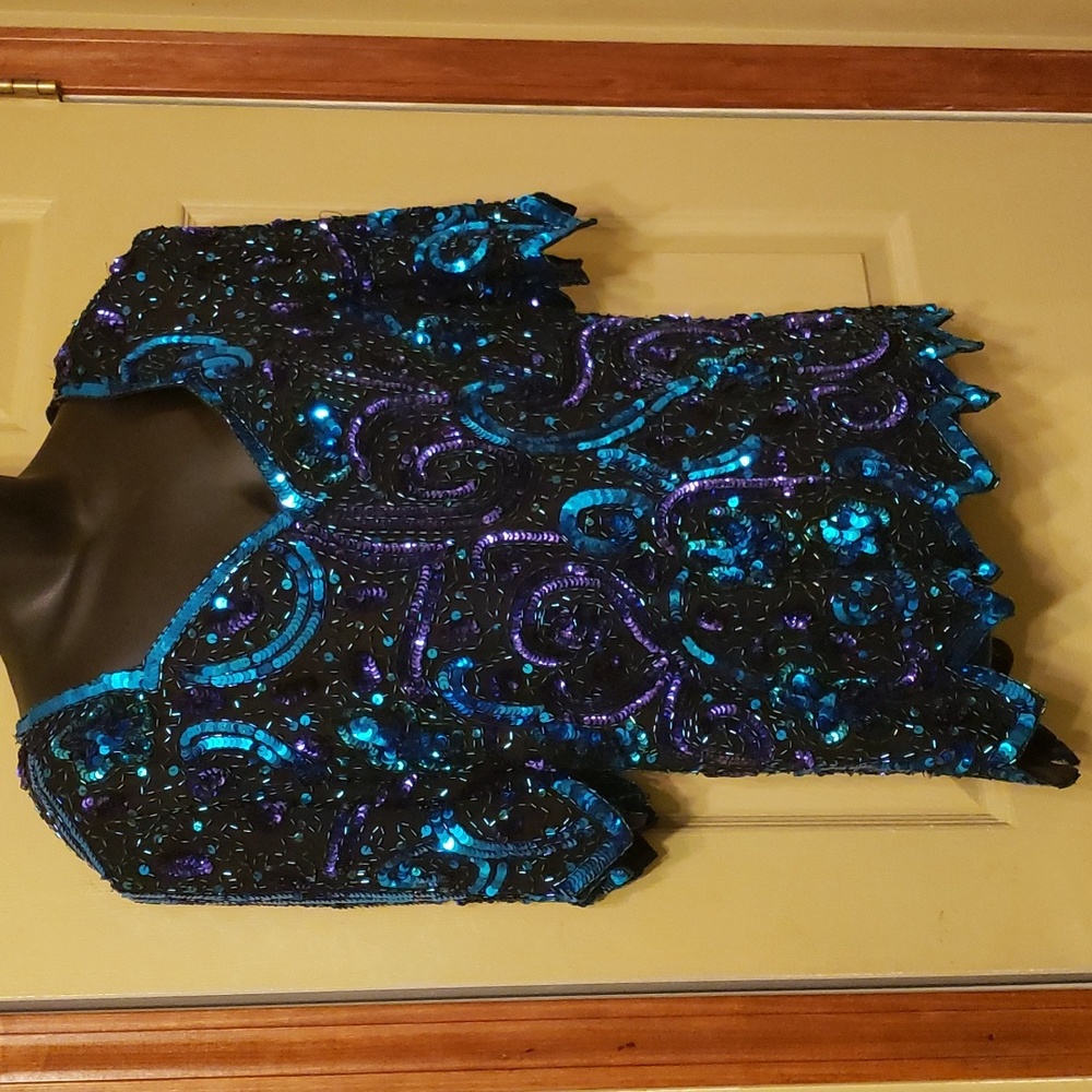 Laurence Kazar beaded black and blue blouse